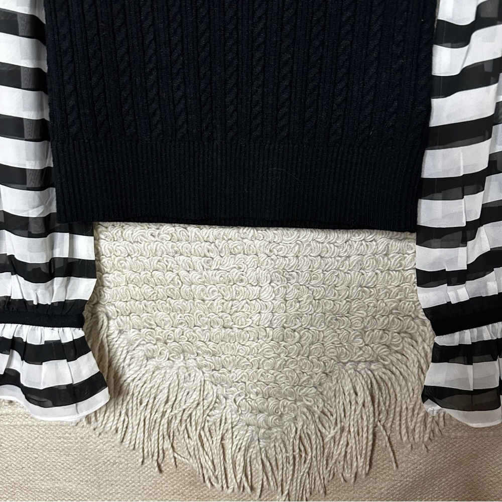 ANTHROPOLOGIE Maeve black and white cable knit contrast sweater M - Picture 6 of 11
